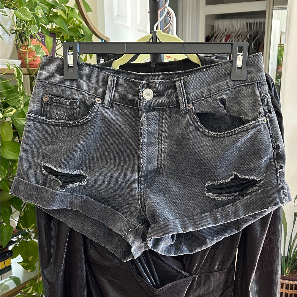 Amuse Society Black Washed Distressed Denim Jean Shorts